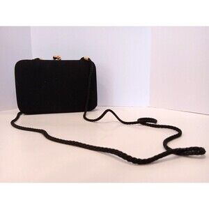 1990s Black Kisslock Boxy Clutch w/ Shoulder Strap Unbranded Evening Bag